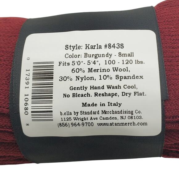 Italian Merino Wool Tights Small Burgundy Karla Ribbed Wine B.ella New Hosiery - Picture 5 of 6